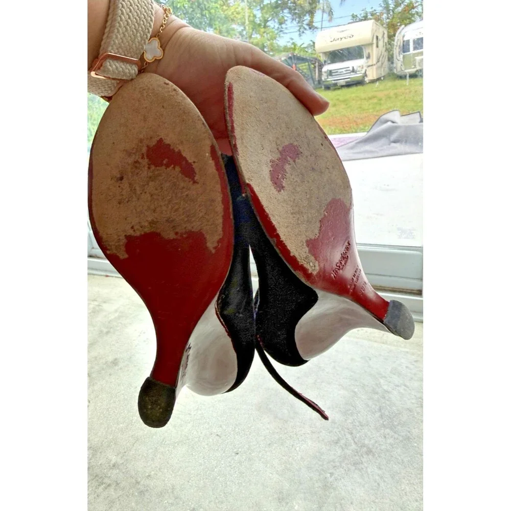 Vintage Yves Saint Laurent Black Velvet Red Sculptural Wedge Heels 38.5 - Picture 4 of 6